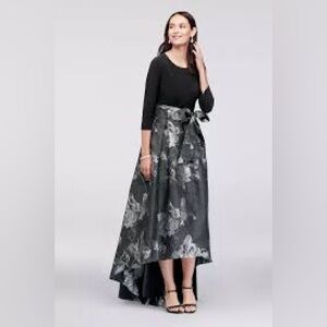 Jessica Howard Black Satin Dress high low with Subtle Sheen